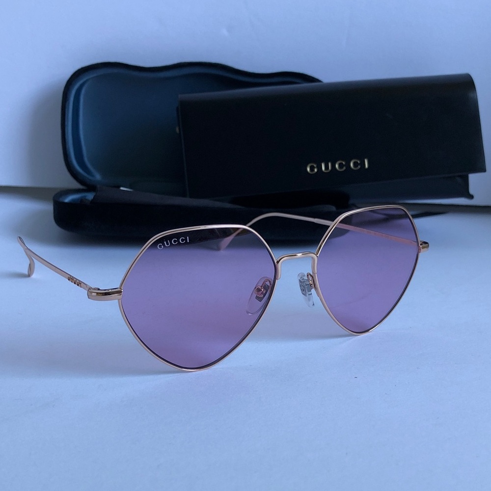 Gucci Women's Rose Gold Frame Sunglasses with Purple Lenses